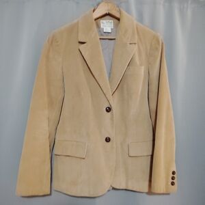 Vtg Women's 10 Retro Tan Corderoy Two Button  Blazer Long Slv w/ Button Accents